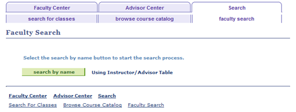 Screenshot of the faculty search criteria