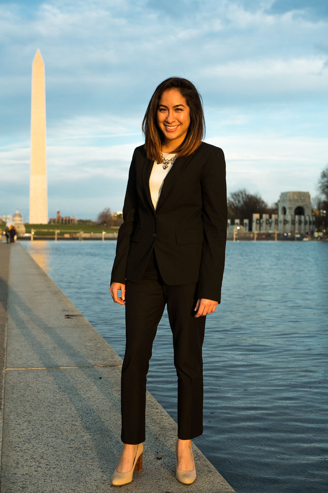 Dominque Vera poses near the Washington Monument.