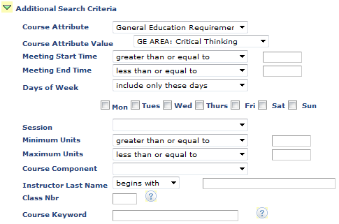 Screenshot showing an expanded "Additional Search Criteria" 