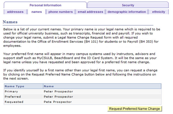 set4.jpg Screen shot of the Preferred First Name Change page, with an