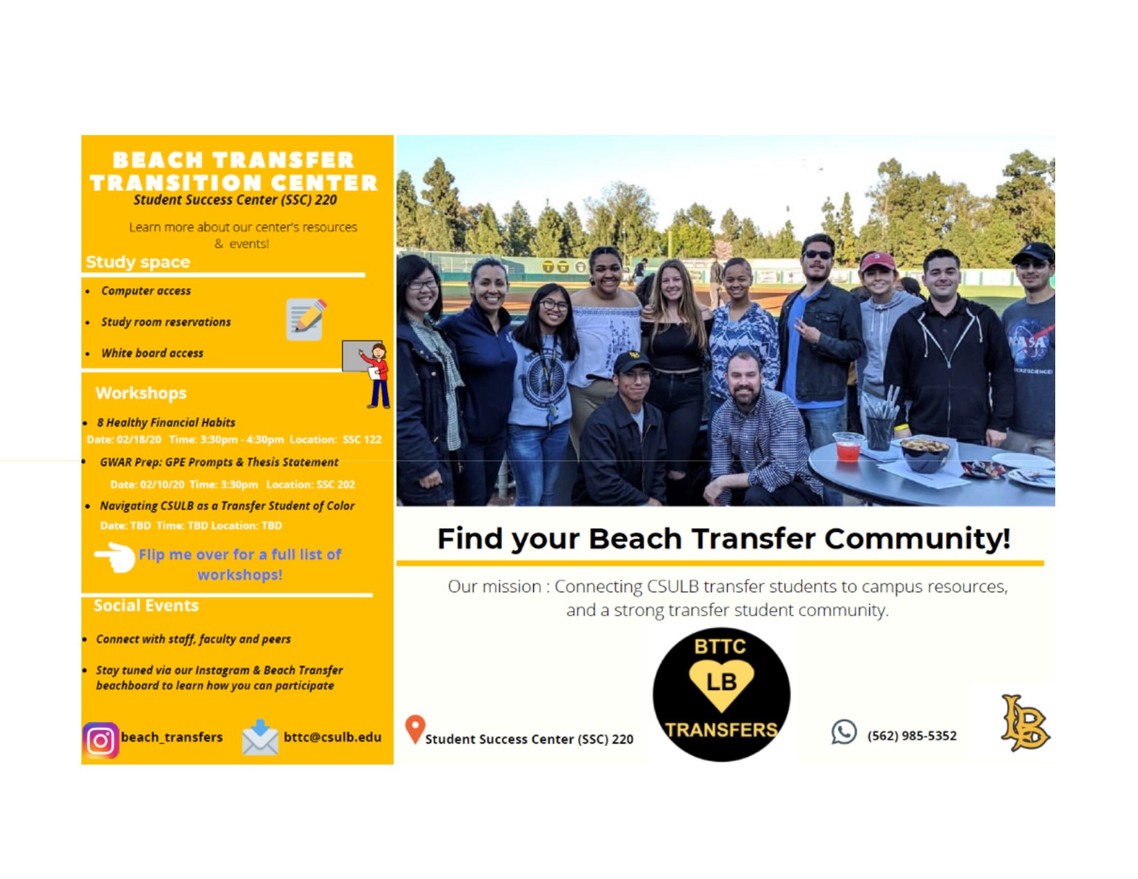 Beach Transfer Transition Center Spring 2020 Workshops - Slide 1