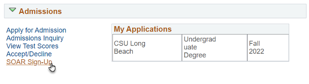soar_orientation_sign-up-01.png Screenshot of SOAR Sign-Up link selected in the Admissions s