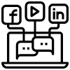 icon showing a laptop with social media logos hovering it