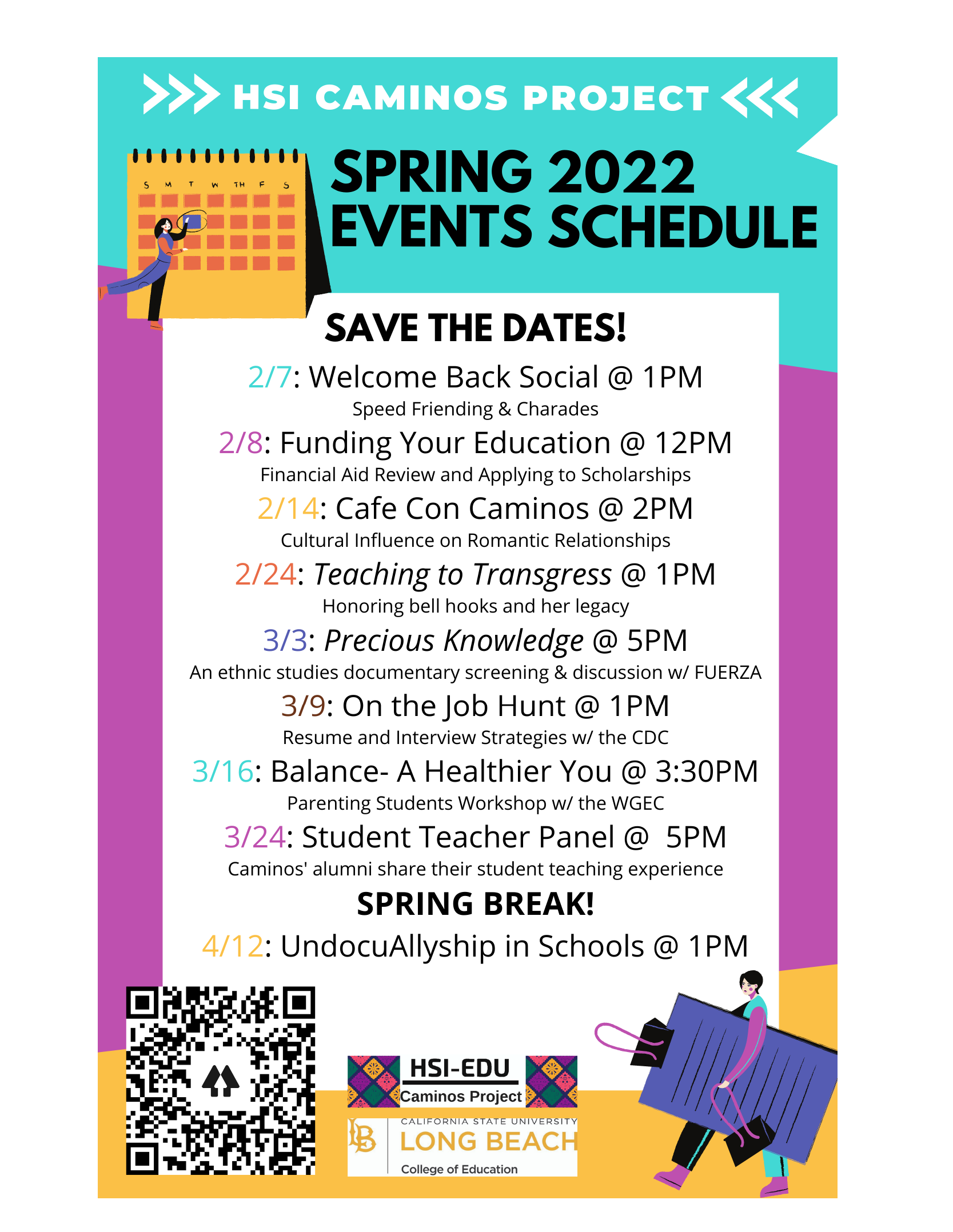 Multicolored Flyer with multiple events listed 