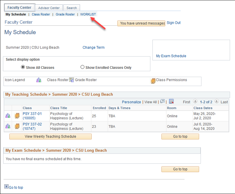 sr-fc-step1.png Screenshot of where to find Worklist on the Faculty Center