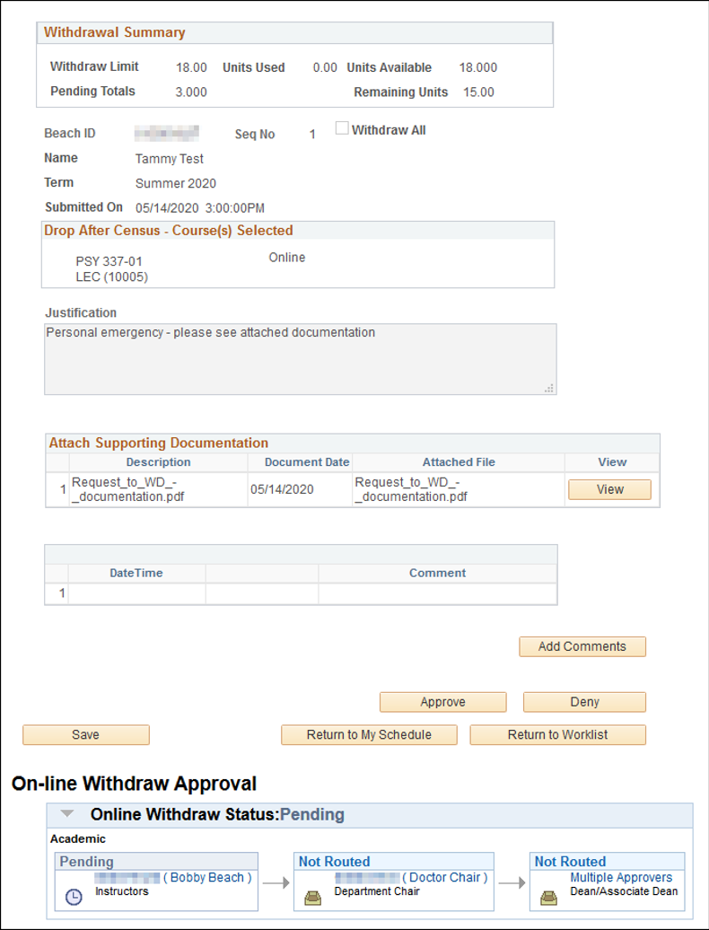 Screenshot of the withdrawal request summary