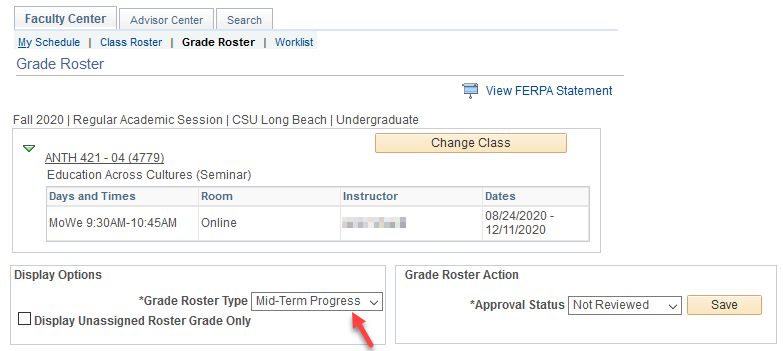 sr-graderosters-03.png Screen shot of the Faculty Center Grade Roster with an arrow