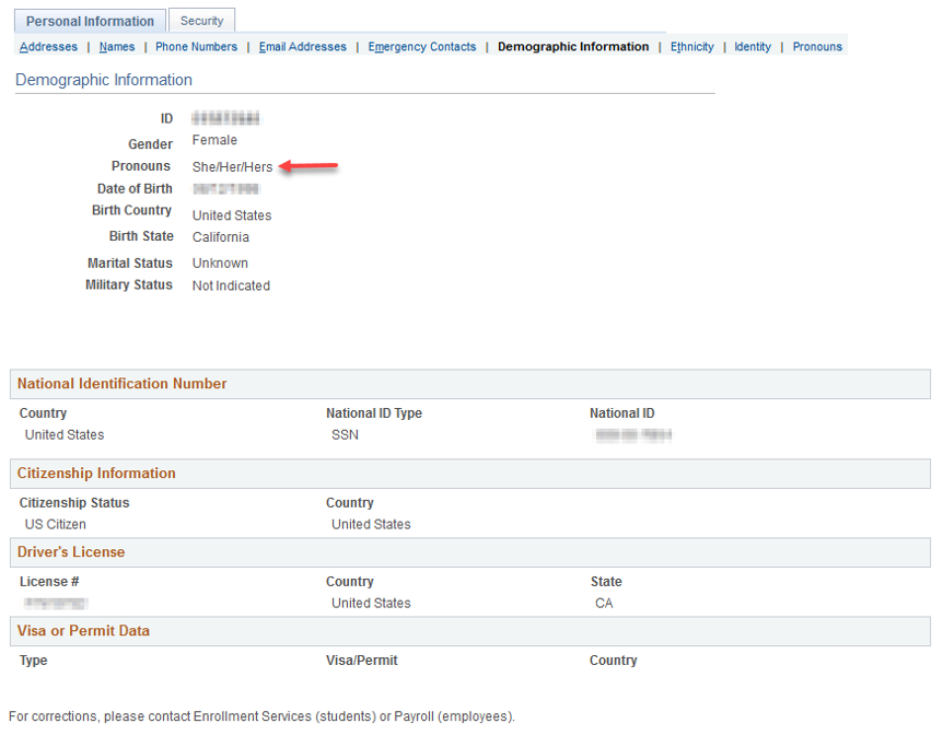 Screenshot of Demographic Information view with the preferre