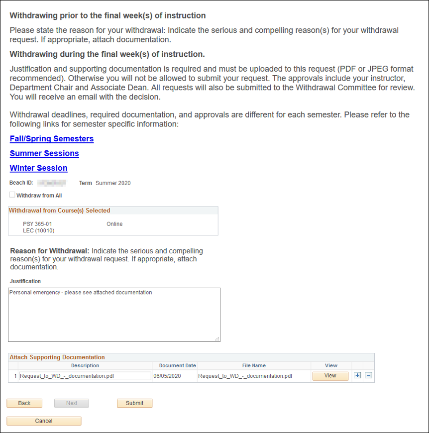 sr-withdrawrequest-step7.png Screenshot of the summary page showing attachments and justi