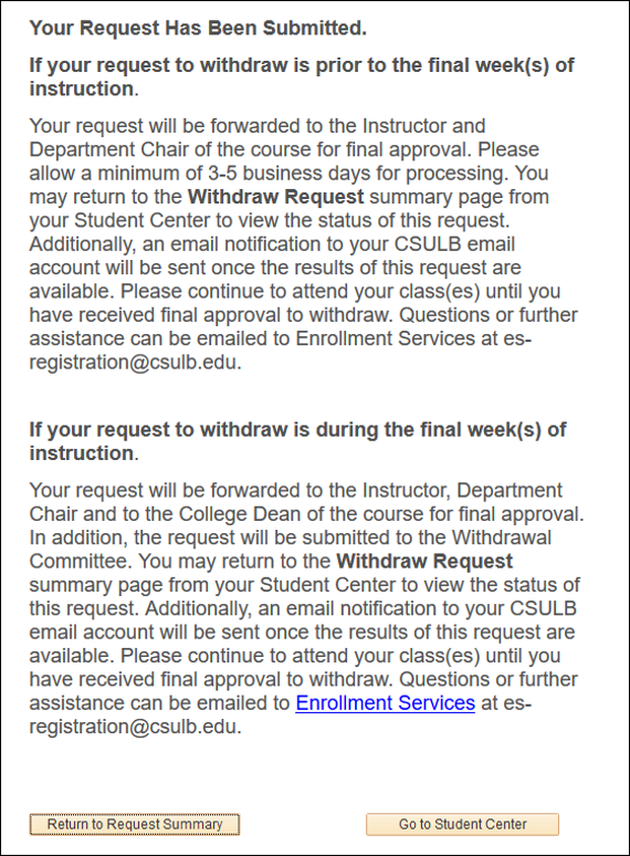 Screenshot of the submission confirmation page