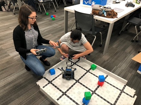 Student working on robot