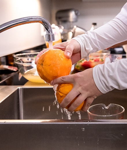 washing an orange