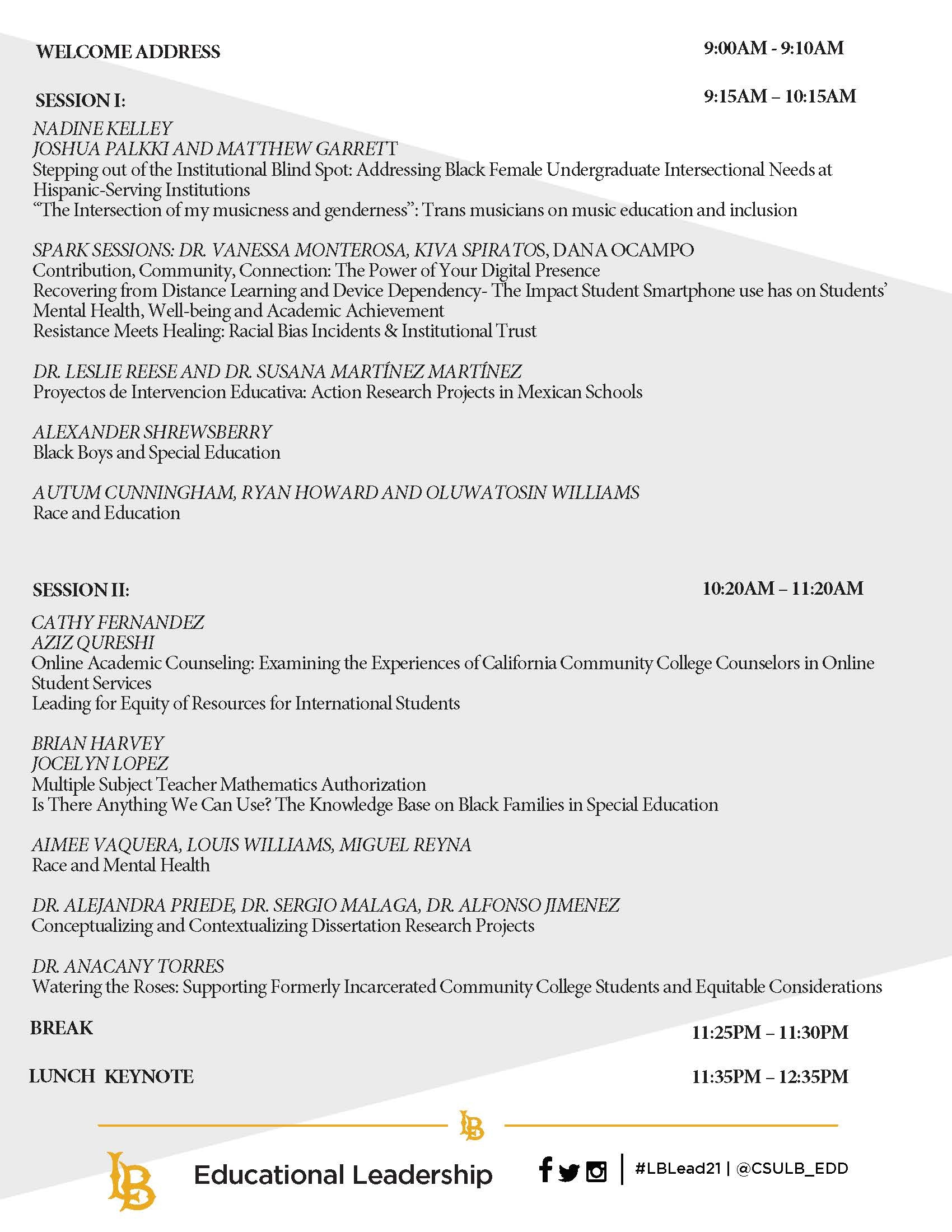 Symposium 2021 Schedule at a Glance