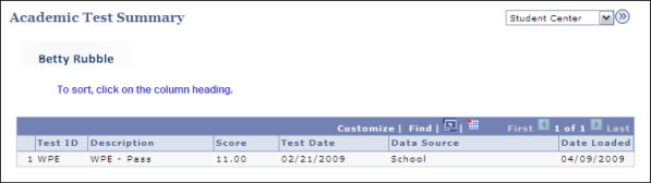 picture of the academic test summary page