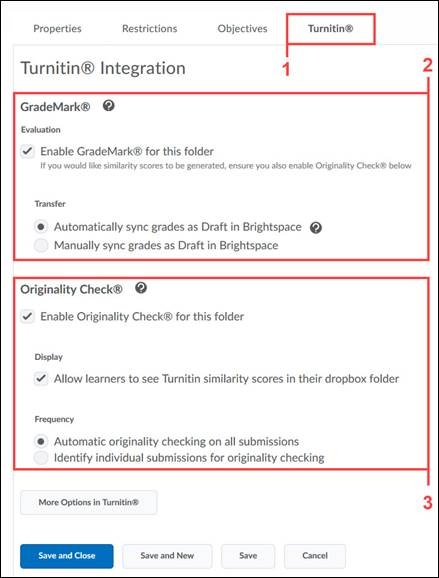 Screen shot of Turnitin interface check box for enabling Gra