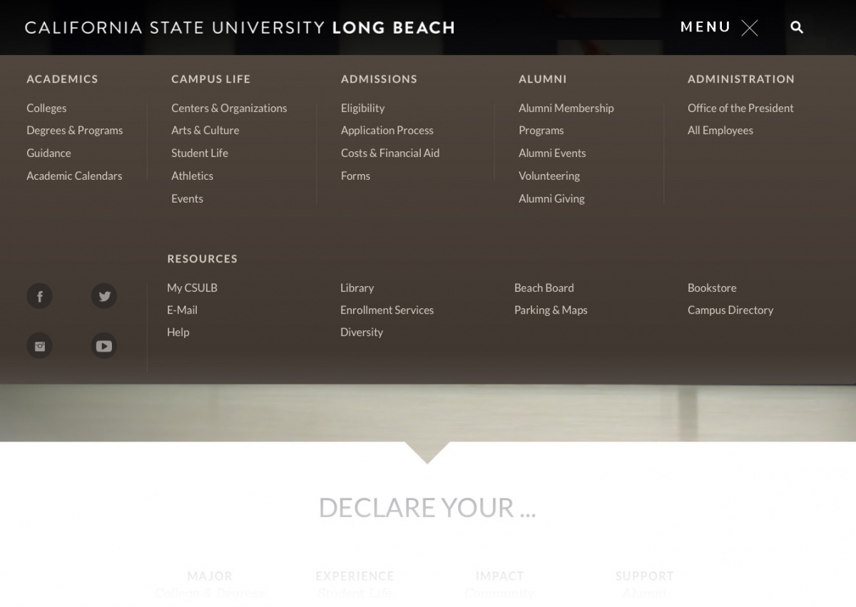 University Main Menu