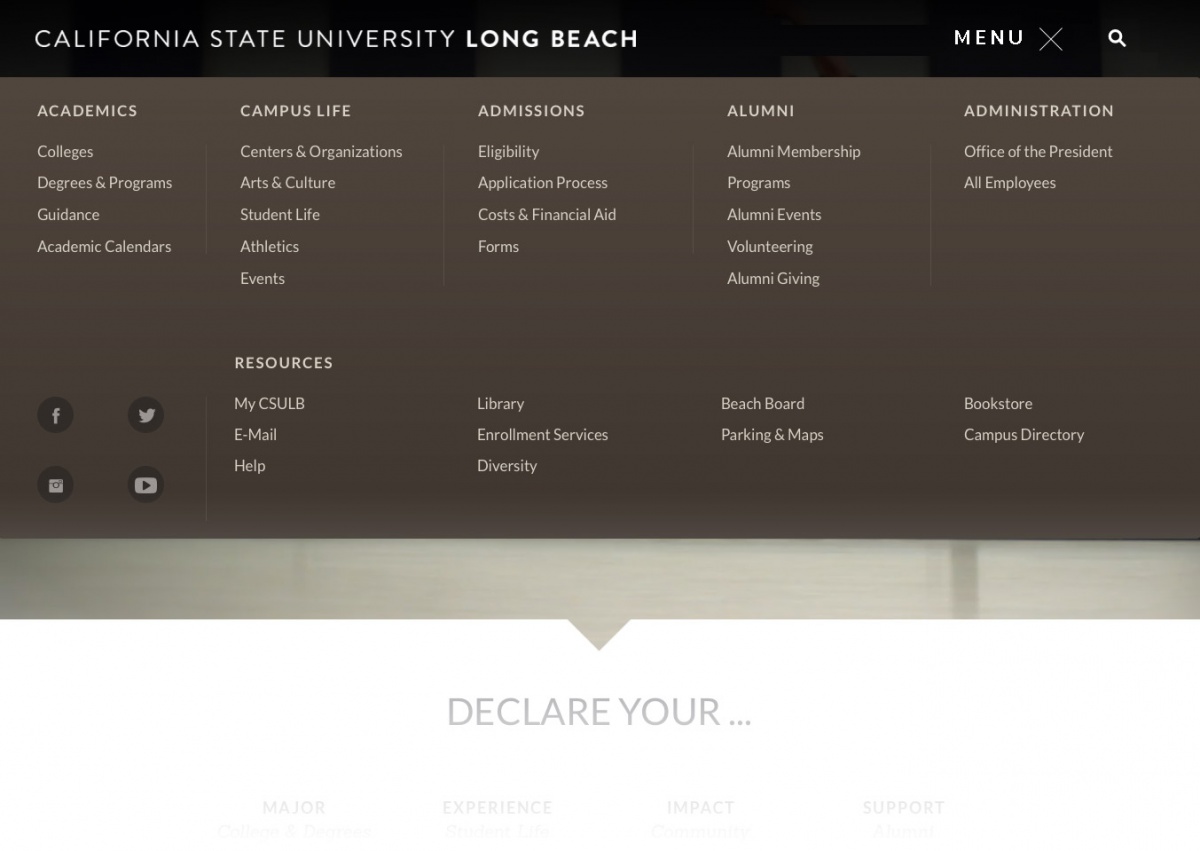 University Main Menu