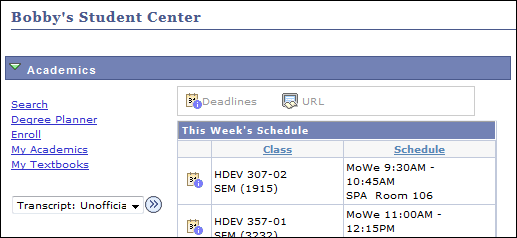 unofficial_transcript1.png Student Center with Transcript Unofficial in the Other Acade