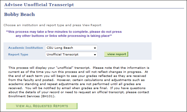 Unofficial transcripts parameters with unofficial transcript