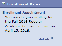Screen shot of the Enrollment Appointment box on the Student