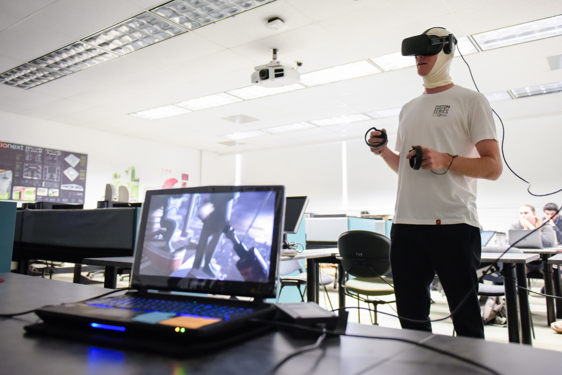 Participant wearing virtual reality headset