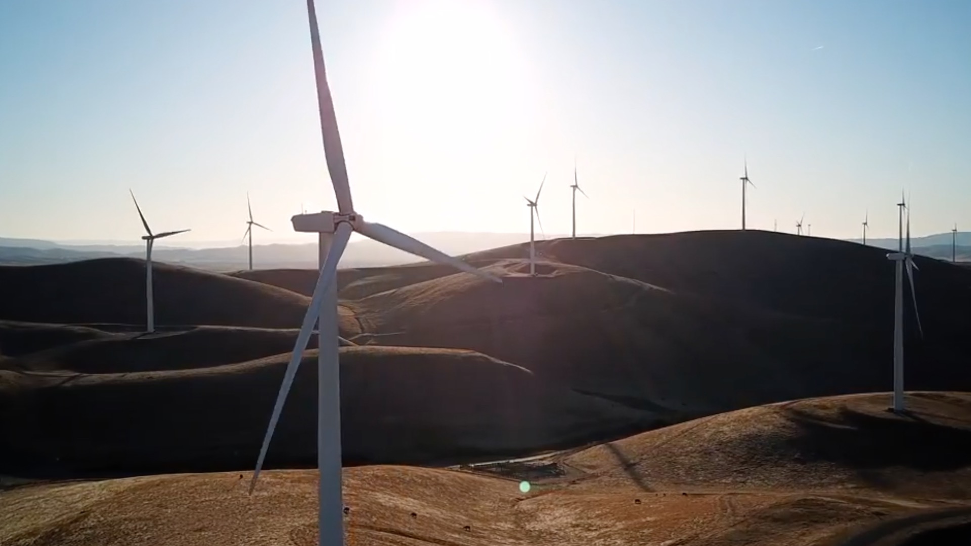 Wind turbines in the California countryside.