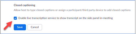 zoom-live-transcripts.png Enable zoom live transcription service toggle checkbox