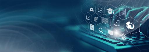 Blue banner displaying a keyboard and generic tech logos