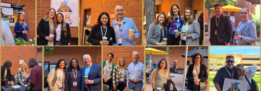  Ten total photos of attendees at the HR Symposium event, between one and three people per picture, mostly smiling at the camera.