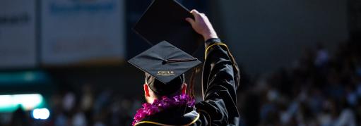 Graduating student facing crowd