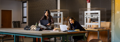 Engineering students Madison Fabella and Fozhan Ghamsari 