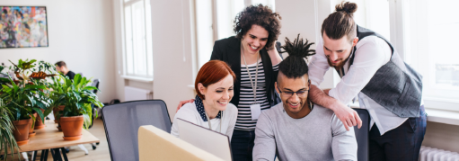 People having a meeting in an office