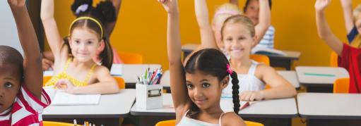 Children Raising hands classroom