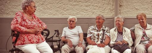 Elderly ladies having a conversation in the evening