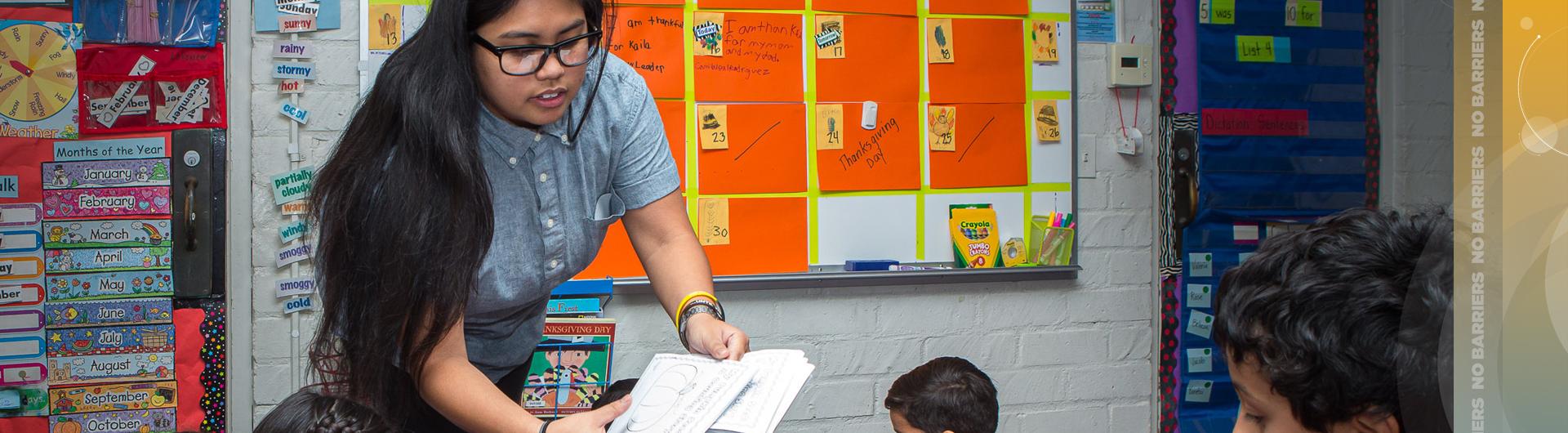 Teacher reading to her students