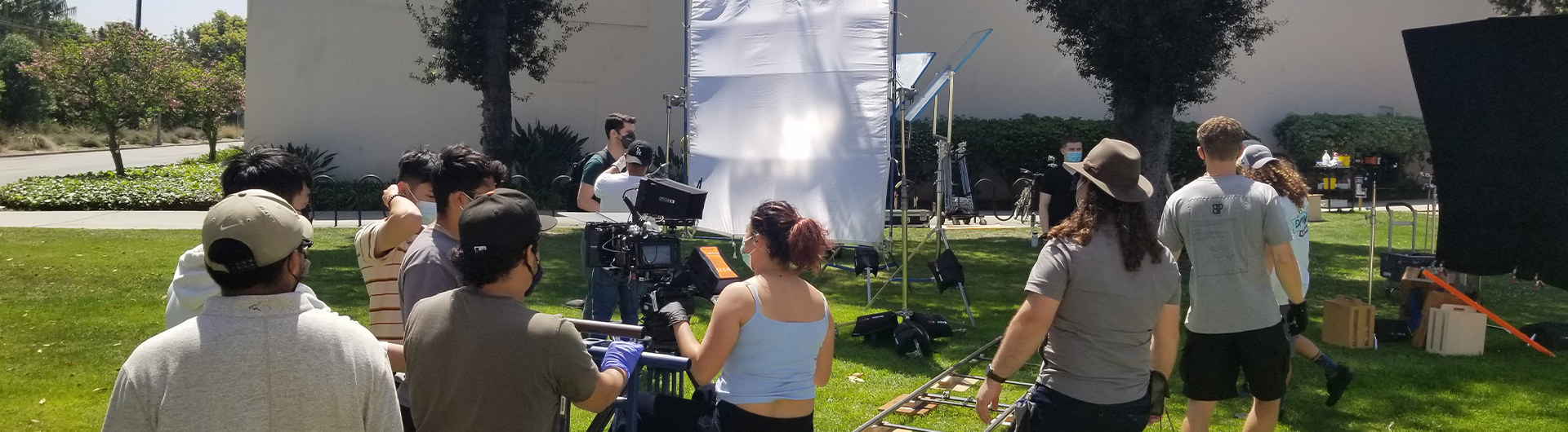 Cinematography students on set on campus