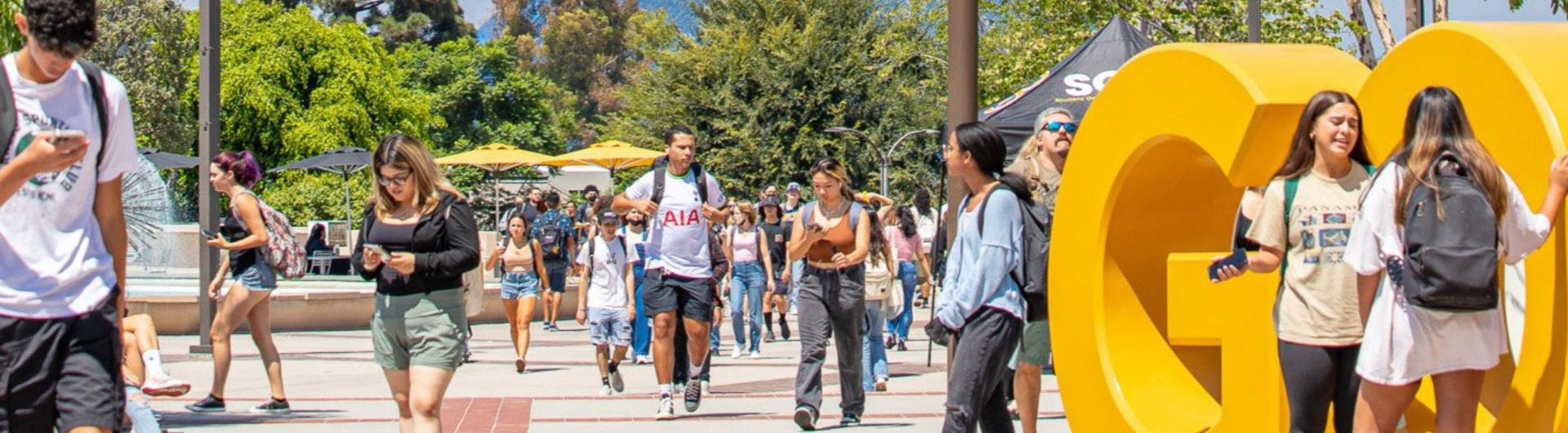 Students walk through the courtyard on the first day of school.