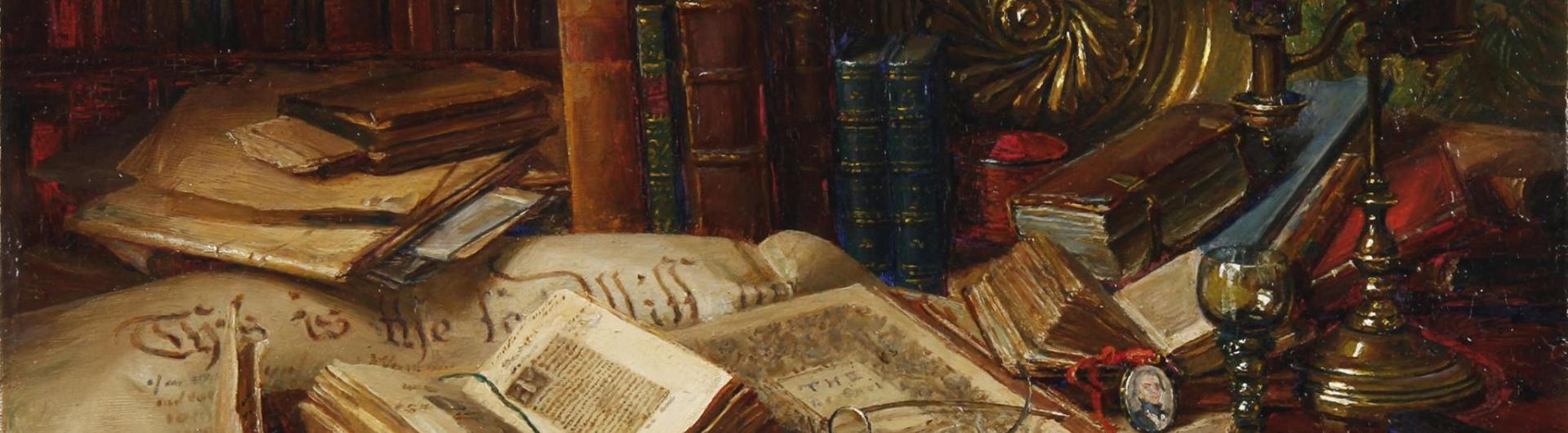 Old books painting by Catherine M Wood
