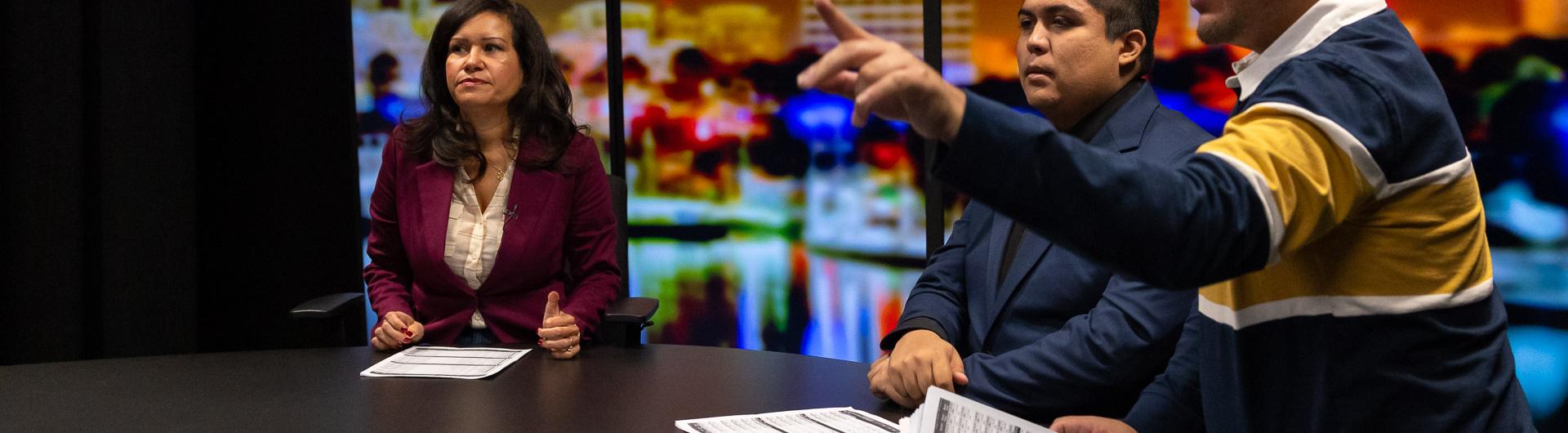 Liz Hanna, Enrique Rodriguez and Jesus Ayala at Beach TV News