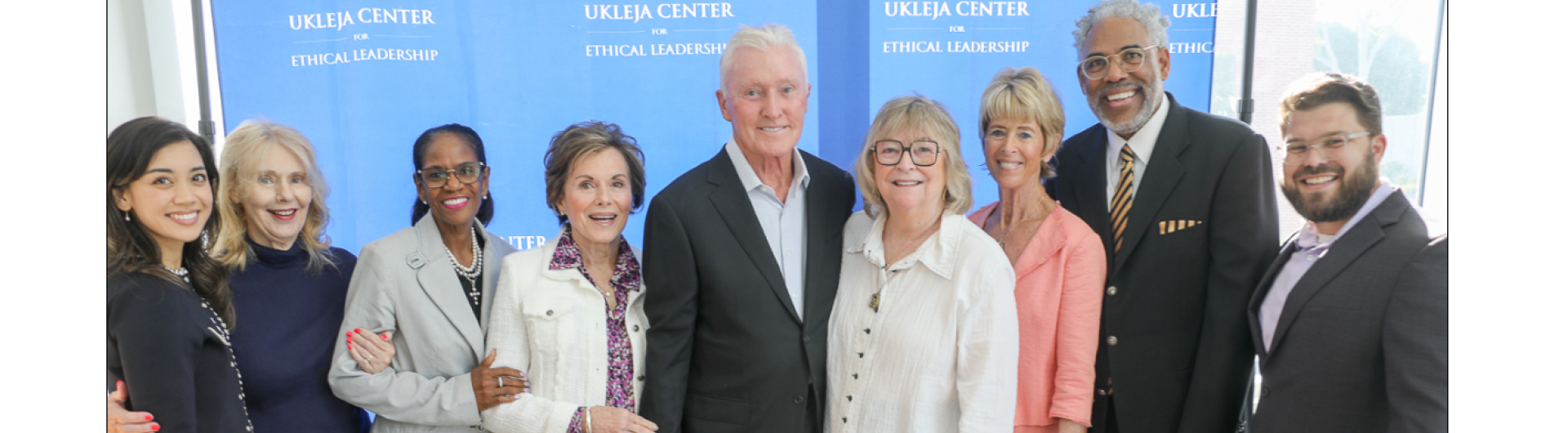 Melanie Larsen, Kathleen Lacey, Karyn Scissum Gunn, Louise Shakarian Ukleja, Mick Ukleja, Jane Close Conoley, Janey Roeder, Darick Simpson, and Christopher Lengyel at the center’s 20th anniversary celebration