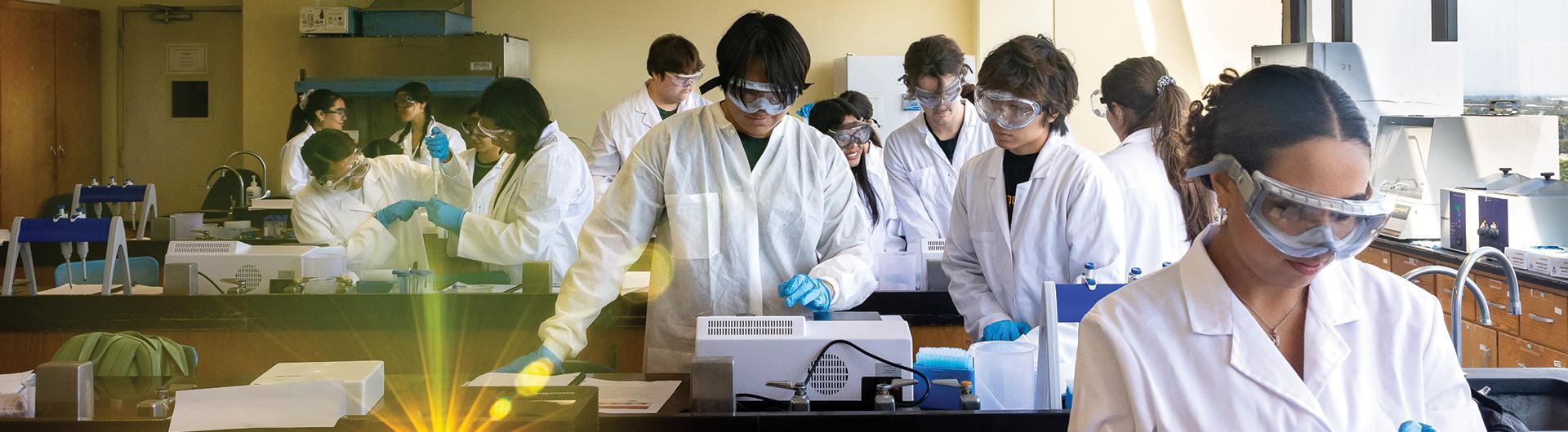 CSULB science students in lab coats