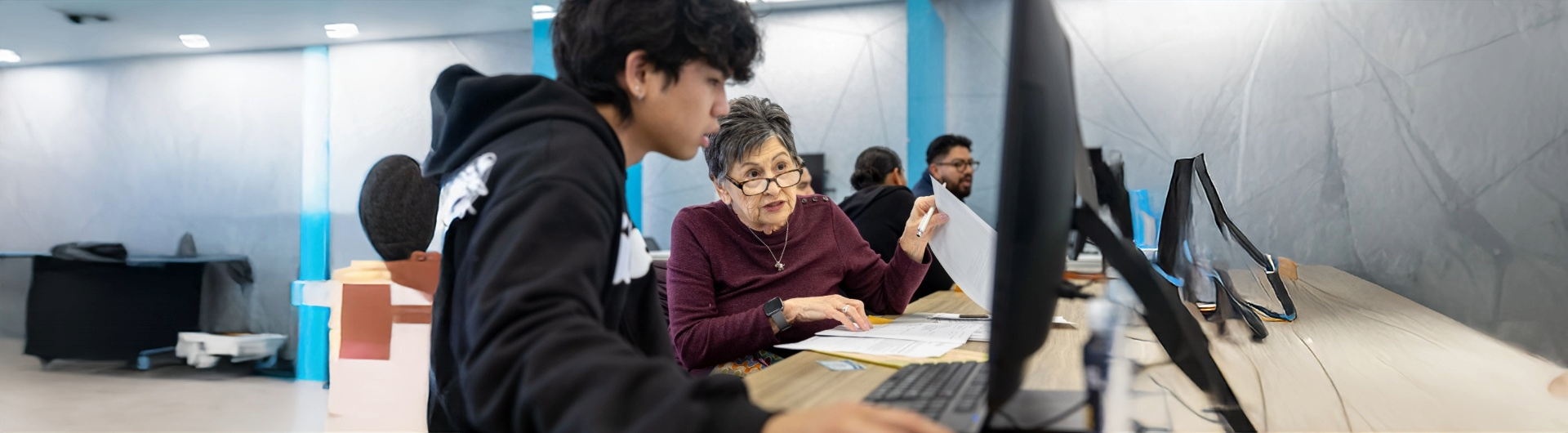 Image of a student meeting with faculty in front of a computer