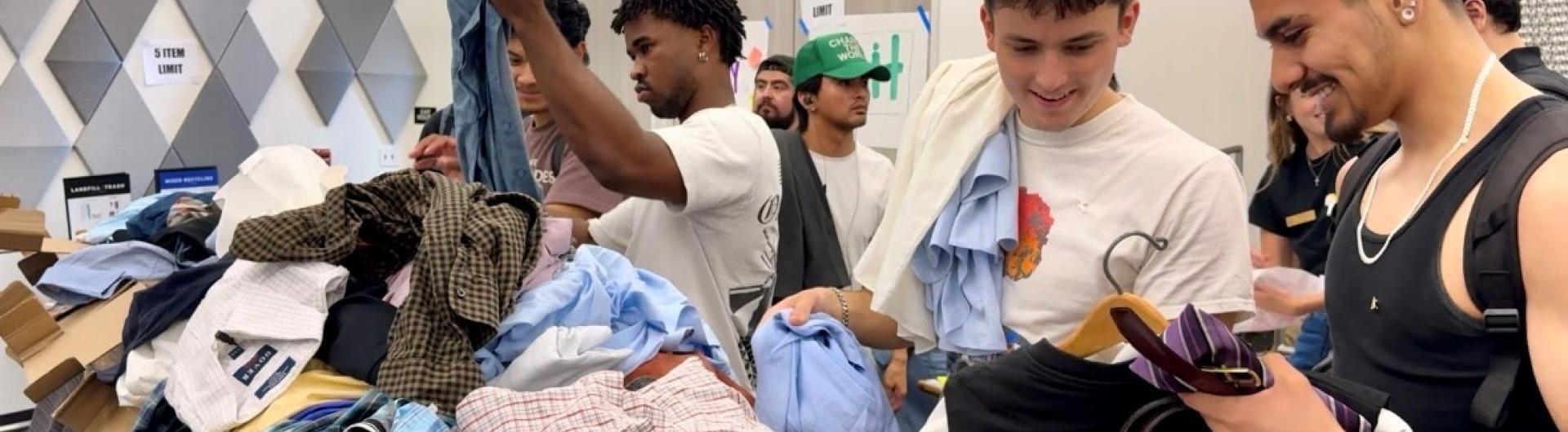 People trying on clothing