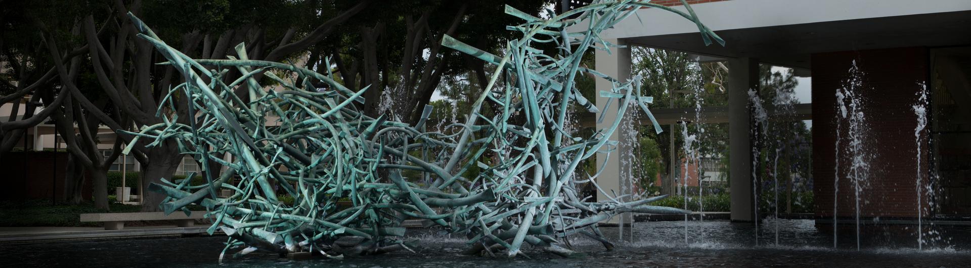 Outdoor sculpture on water by artist Falkenstein