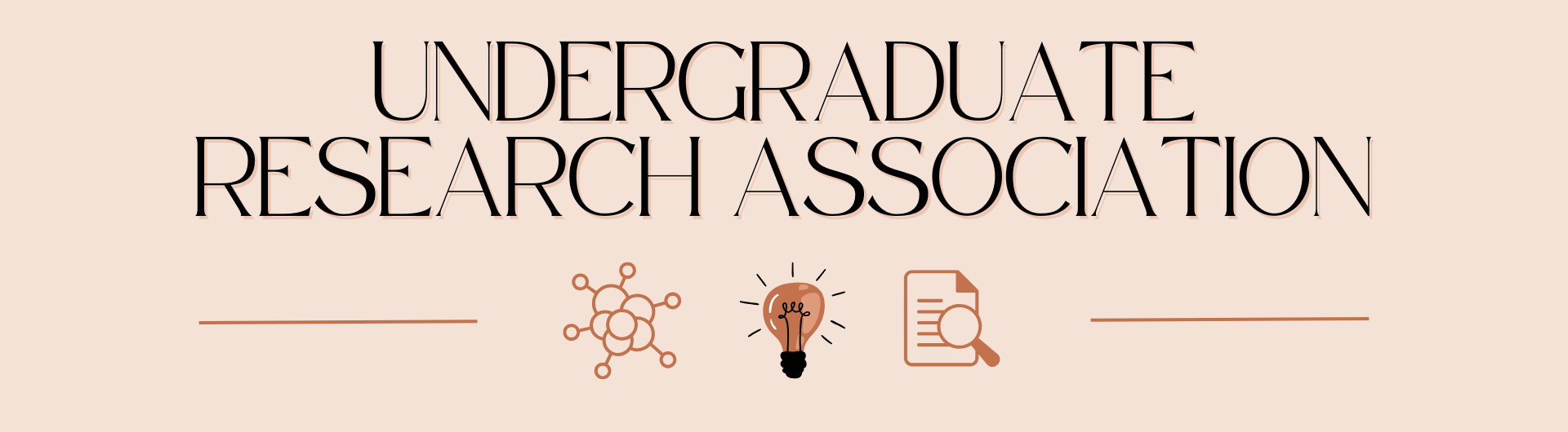 Pink background with text that reads Undergraduate Research Association, research icons, and URA logo