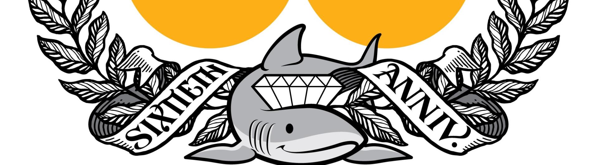 a diamond, a shark, and a wreath