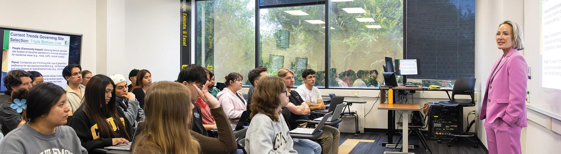 CSULB supply chain management Professor Jessica Robinson and students