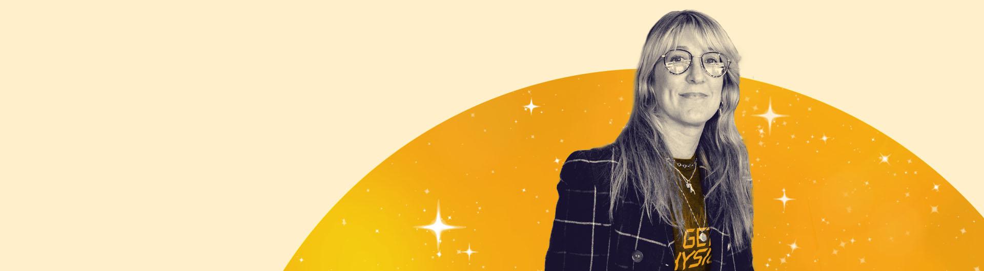 Decorative image of person against yellow background