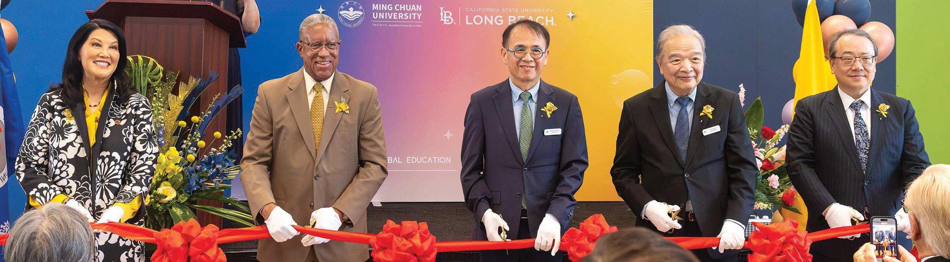 A ribbon cutting for CSULB's partnership with Ming Chuan University