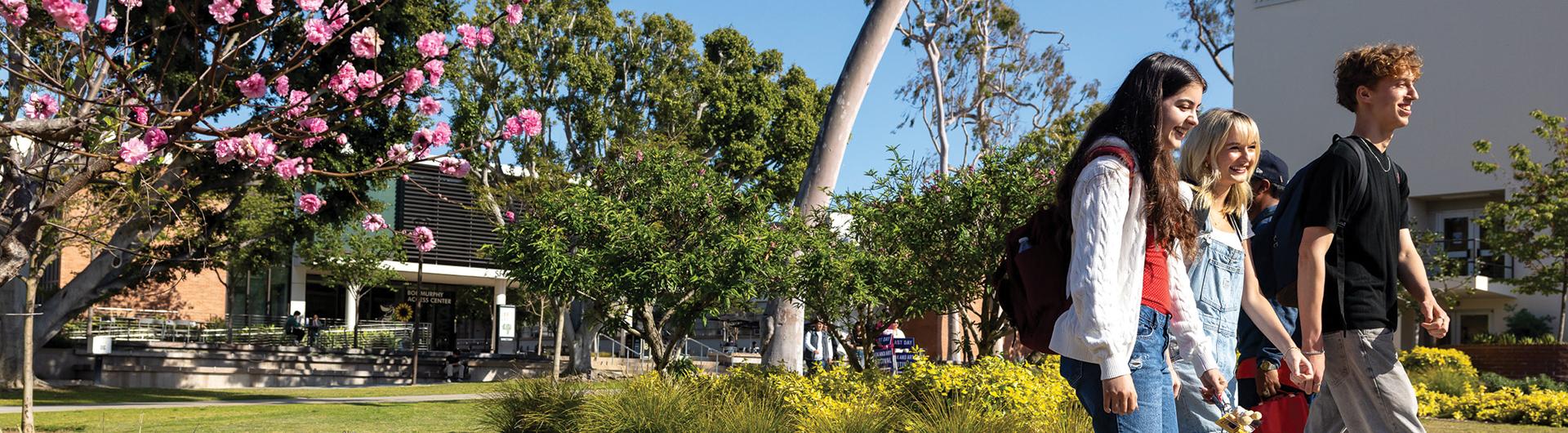 Students walking across campus